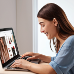 ** A customer experiencing a personalized online shopping experience on a website. The scene should convey feelings of being understood and valued, showing personalized product recommendations and a friendly interface. Focus on emotion and connection, not just data points.

**